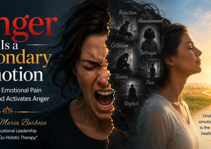 Recognizing that anger is a secondary emotion changes the question from "What's wrong with me?" to "What old wound is asking to be healed?" Dr Maria Barbosa